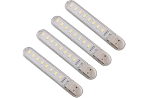 USB Light Ruiwaer 4pcs Led Light Stick with 8 Lamp Beads for Power Bank PC Laptop Notebook, White Light USB Small Night Light