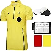 Pro Soccer Referee Shirt Jersey Short Sleeve Ref Costume Uniform with Badge Holder, Referee Wallet, Red & Yellow Cards