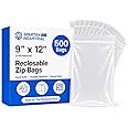 Spartan Industrial - 9” X 12” (500 Count) 2 Mil Clear Reclosable Zip Plastic Poly Bags with Resealable Lock Seal Zipper