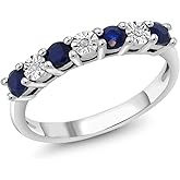 Gem Stone King Blue Sapphire and White Diamond Engagement Ring For Women | 925 Sterling Silver | Wedding Engagement Anniversary Promise Ring For Women | Available In Size 5, 6, 7, 8, 9