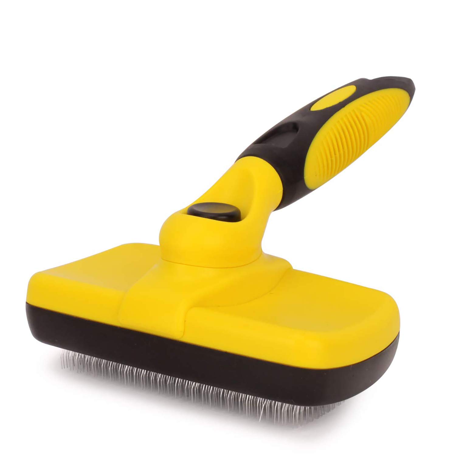 AIWEIYER Self Cleaning Slicker Brush-Pet Dog & Cat Grooming Brush- Ergonomic Soft Grip Handle -for Quick & Easy Pet Fur Removal Dander,Dirt,Massages,Improves Circulation (Yellow)