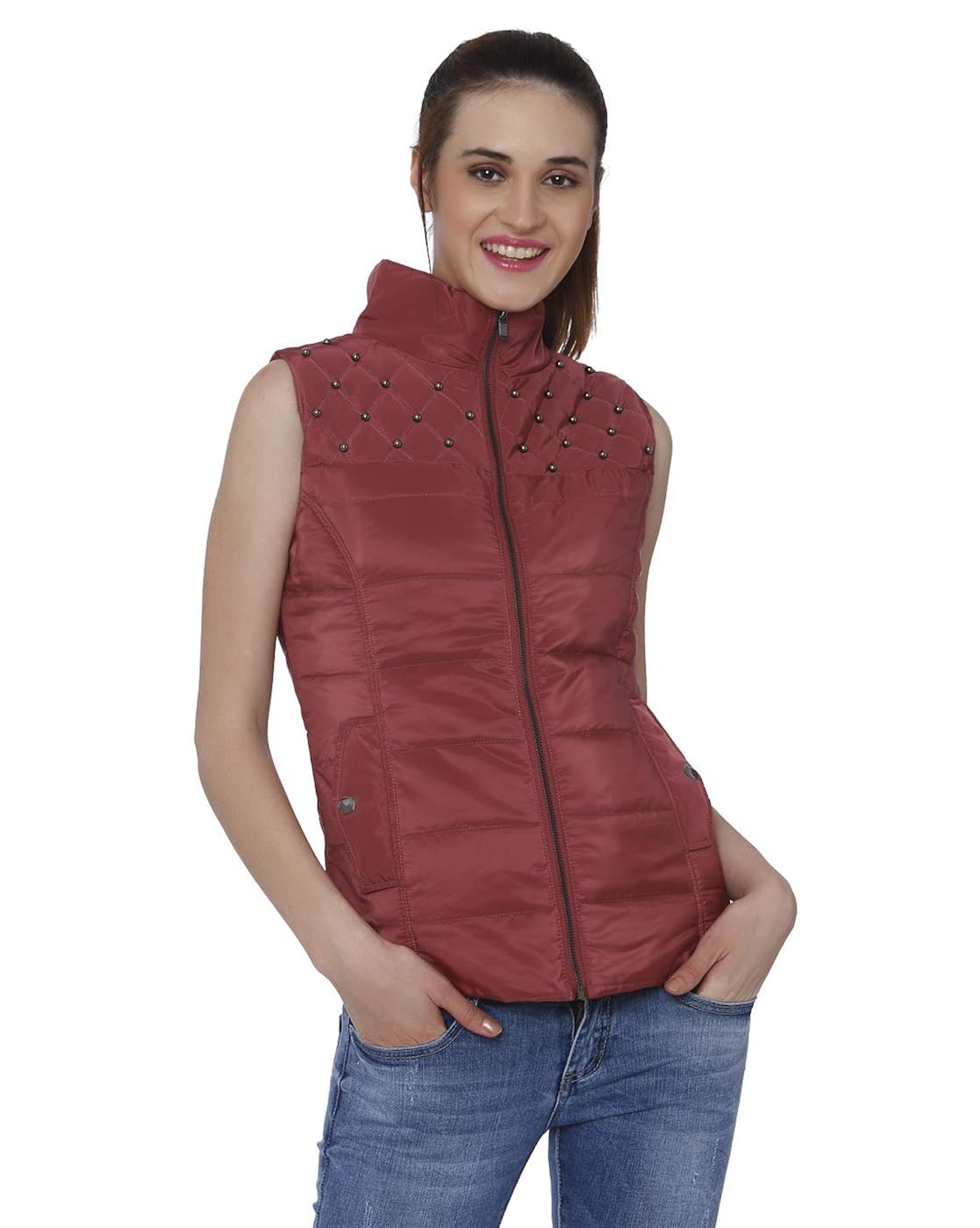 deal jeans embellished polyester regular crimson jacket