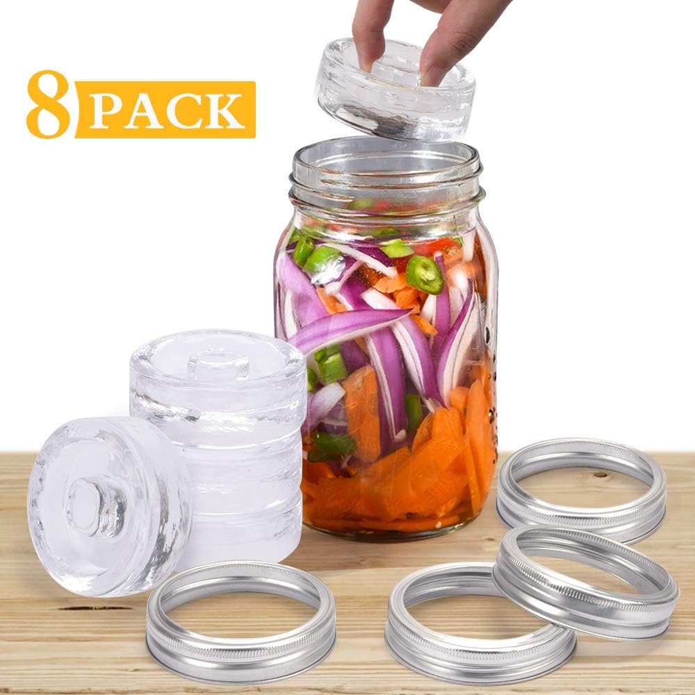Fermentation Kits - Samshow 4 Pack fermentation weight with 4 pack Rustproof Aluminum Metal Bands, Heavy glass fermenting weights with handles for wide mouth Mason jars.