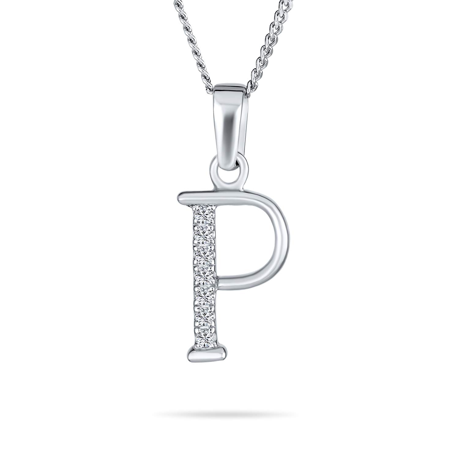Bling Jewelry Delicate ABC Cubic Zirconia Pave CZ Capital Block Letter Alphabet Initial P Pendant Necklace For Women Sterling Silver