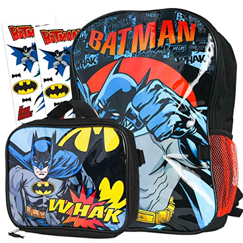 Batman Backpack and Lunch Box Set for Kids Deluxe 16" Batman Backpack