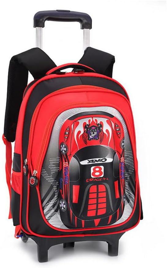 YUB Car School Bag Drawbars Trolley Bag Backpack with Wheels Rolling Backpacks for School Kids Waterproof Blue with Two Wheels