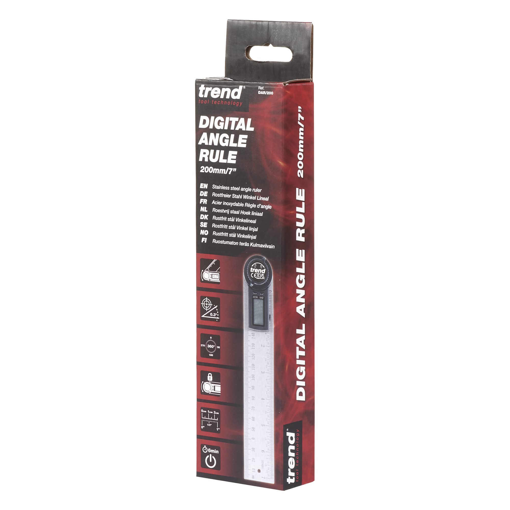 Trend 7 Inch Digital Angle Finder Ruler for Precise Internal and External Angle Measurements, DAR/200