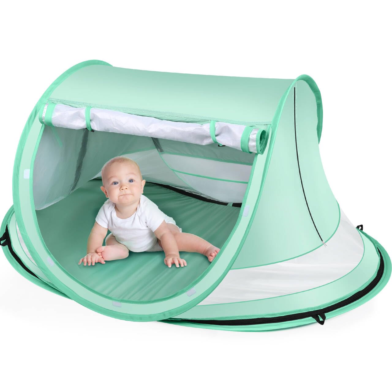 Photo 1 of Kapeazo Baby Beach Tent, Large Pop Up Portable Sun Shade with Mosquito Net, Indoor Baby Play Tent for Travel, Beach, UPF 50+ UV Protection Sun Shelters