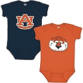 Little King NCAA Bodysuit 2 Pack Short Sleeve-100% Cotton-Auburn-Navy & Orange-12 Months