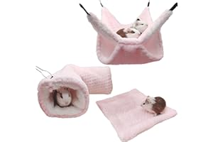 SEIS 3 Pcs Plush Hamster Hammock Set Sugar Glider Hanging Cage Accessories Set Small Animal Hammock Channel Mat for Guinea Pi