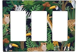 Wpshijia Cartoon Animal Zebra Leopard Giraffe Bird Leaf 3 Gang Rocker Nursery Light Switch Covers Decorative Triple Outlet Wall Plate Cover Faceplate Decorative Switchplate GFCI for Kidroom Decor