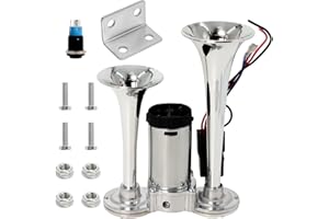 600DB Air Horn for Train, 12V Dual Trumpets Super Loud Air Horn Kit with Compressor Fit for Cars Trucks Boats (Silver)