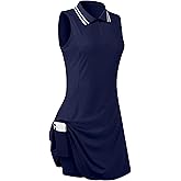 FREEYE Womens Sleeveless Golf Tennis Dresses with Inner Shorts＆Pockets for Workout Exercise