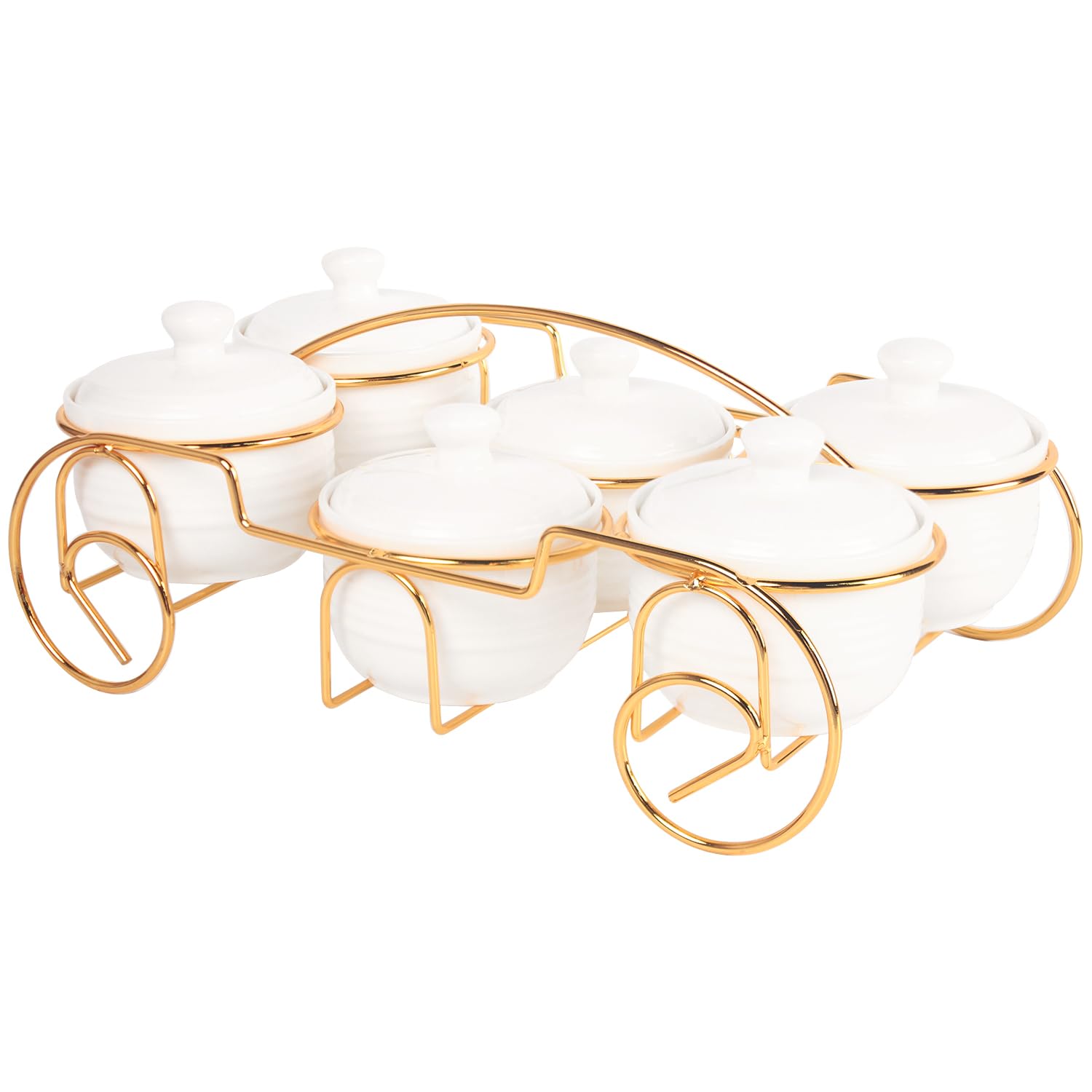 jinsongdafa Ceramic Serving Bowls with lid Metal Dishes, 6 Removable Small Bowls Relish Tray Nuts Dishes for Snack, Fruits, Sugar, Candies - for Parties, Party Gift, 6 Condiment Bowls — image 1