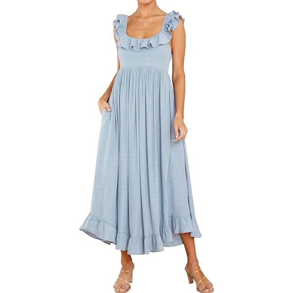 Women's Floral Embroidered Maxi Dress Puff Long Sleeve Square Neck Smocked  Tiered Ruffle Dress Boho Flowy Long Dresses (A Brown, S) at Amazon Women's  Clothing store