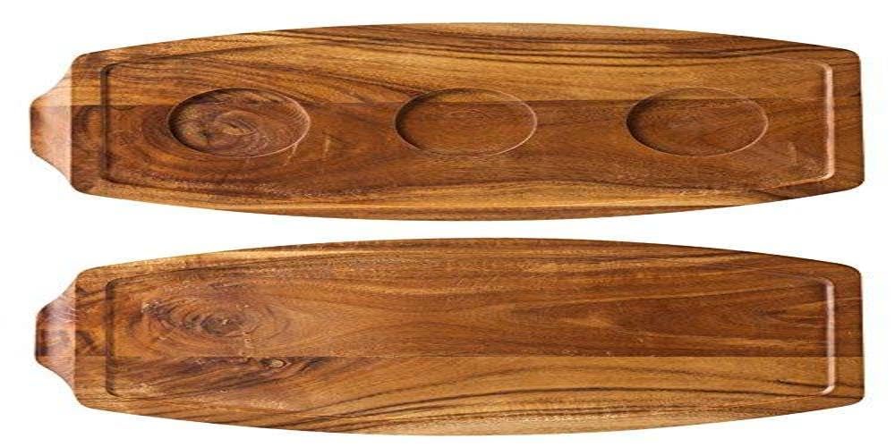 Utopia JMP934 Acacia Wood Board, Wood Presentation, 11.5" x 5.5", 29 cm x 14 cm, 3 Well Diameters 4.75 cm ,/Lipped (Pack of 6)