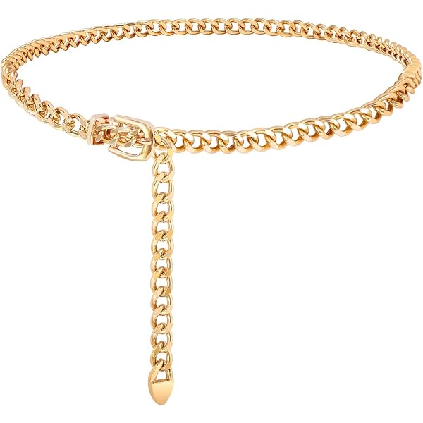 Glamorstar Gold Metal Punk Belts Leather Chain Waist Belt 