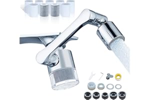 ATQ Water Filter for Sink Faucet Extender Aerator, Reduce Chlorine 1080° Rotating 2 Modes Spray Attachment for kitchen/Bathroom/Toddlers, 9pcs Filter (Aerator1080)