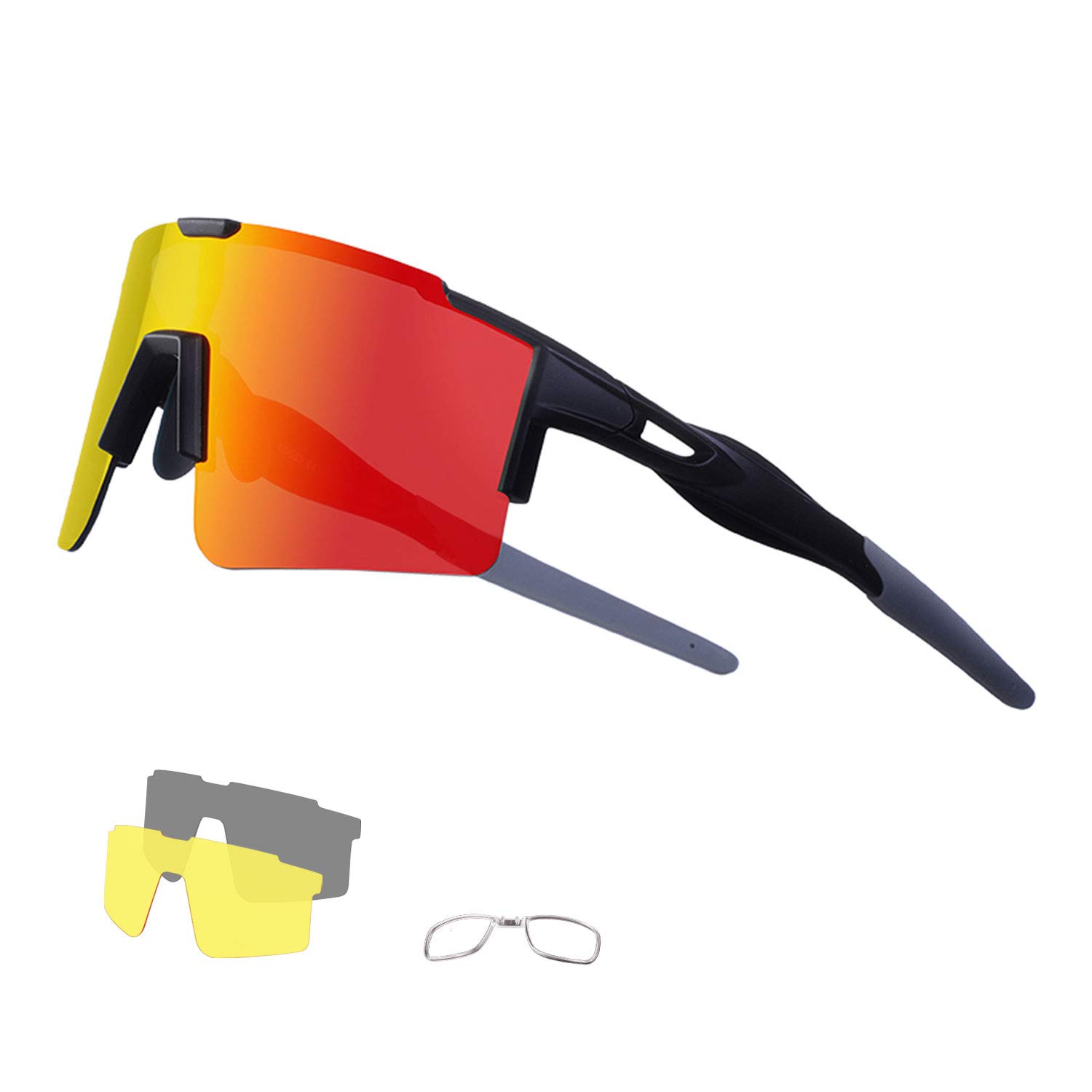 DUDUKING Polarized Cycling Sunglasses for Men Women Cycling Glasses With 3 Interchangeable Lenses UV400 Protection Biking Glasses Windproof Goggles Cycling Climbing Fishing Driving Golf (red)