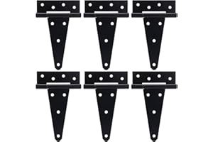 TIBEGOLD 6 Inch T-Strap Gate Hinges, Heavy Duty Shed Door Hinges, Black Tee Hinges for Wooden Fences, Yard Gates, Rustproof Wrought Iron Hardware, 6 Pack