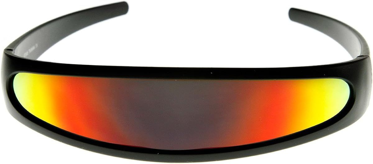 Futuristic Narrow Cyclops Color Mirrored Lens Visor Sunglasses (Black Fire): Clothing