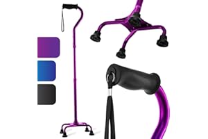 HONEYBULL Walking Quad Cane for Men & Women - Adjustable, Lightweight Quad Cane with Large 4 Pronged Base for Extra Balance & Stability; Walking Canes for Seniors, Walking Sticks