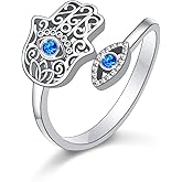 SHAOAN Hamsa Hand of Fatima Lotus Evil Eye/Love Heart/Butterfly/Rose Spoon Adjustable Open Rings 925 Sterling Silver Statement Ring Jewelry Gifts for Women