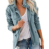 Soulomelody Womens Military Anorak Jacket Zip Up Snap Button Parka Safari Utility Coat Outwear with Pockets