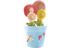 1 Set Flower Measuring Spoons, Ceramic Cactus Measuring Spoons Set in Pot, Decorative Flower Pot and Cup, Cute for Home Kitch