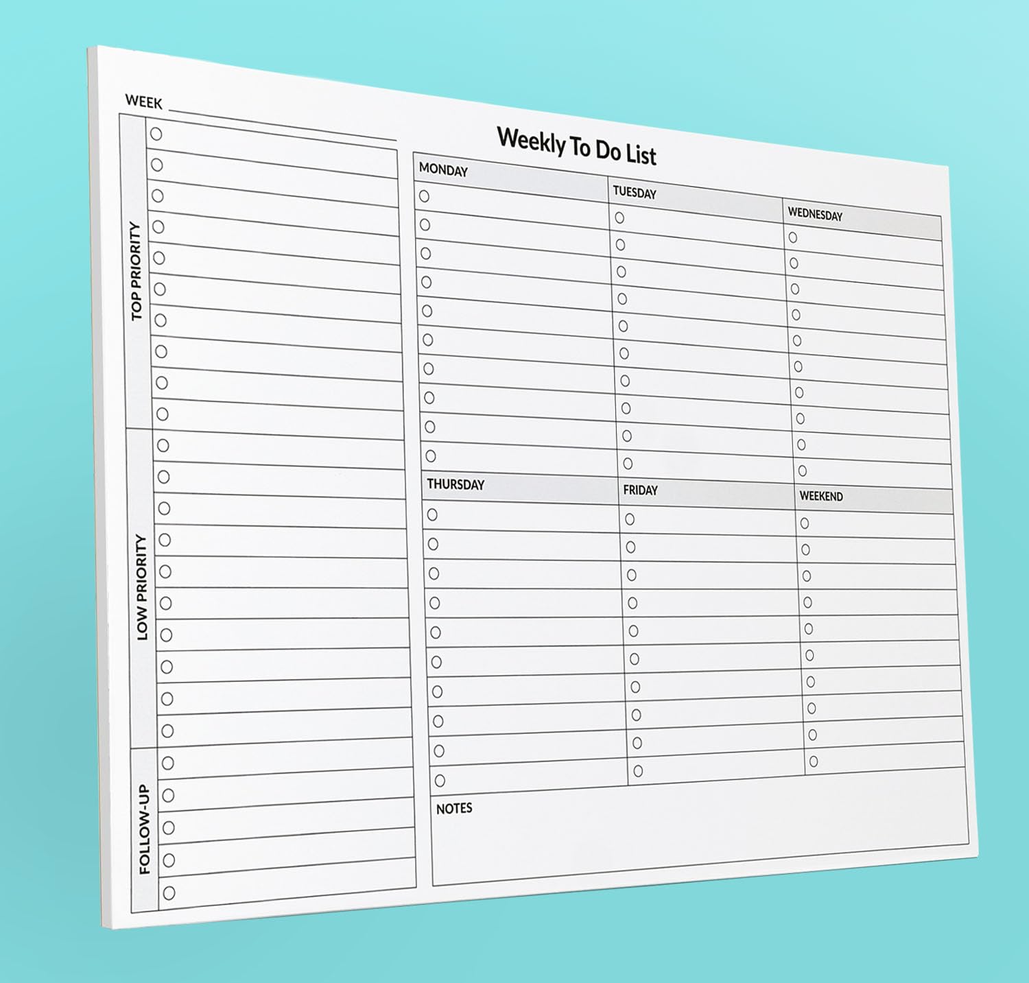 A4 Weekly Desk Planner/To Do List - 52 tear off sheets - Quality 100gsm paper with a strong 1250 micron Whiteboard Backing - Perfect For Home or Office Use