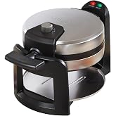 Cuisinart Non-Stick Flip Belgian Waffle Maker, WAF-F30NAS | Round, 180&deg; rotary turn, 1 in. deep waffle, 5 browning settings, black and silver, 1 waffle capacity