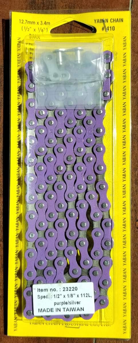 Yaban Made in Taiwan Two-Tone Colored Bicycle Chain - Purple/Silver, 1/2" X1/8" X 112L, for Single 1-Speed, Fixie Fixed Gear Road Bikes and Beach Cruiser Bikes