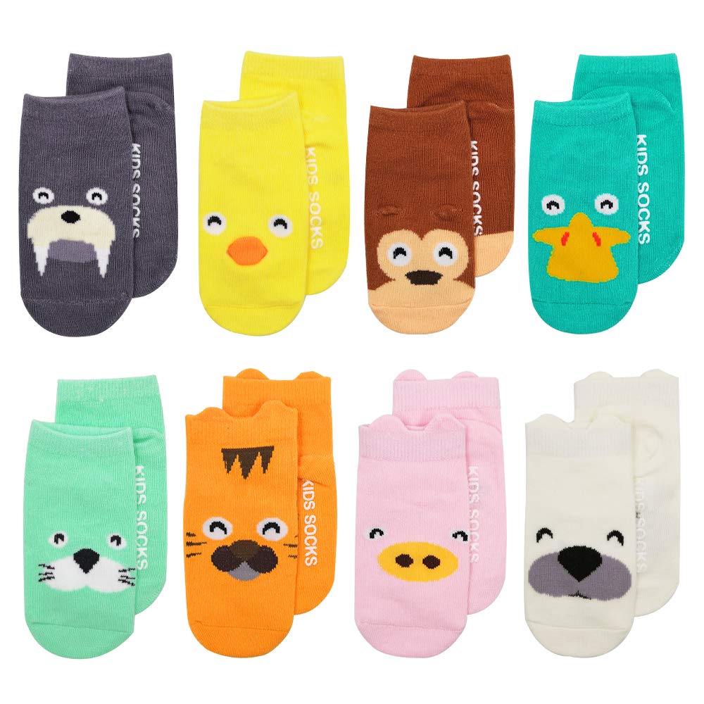 Baby Socks, ASBYFR Animal Printing Cartoon 3D Toddler Sock with Grips Anti-slip Baby Socks Set for Baby Girl Boy - 8 Pairs
