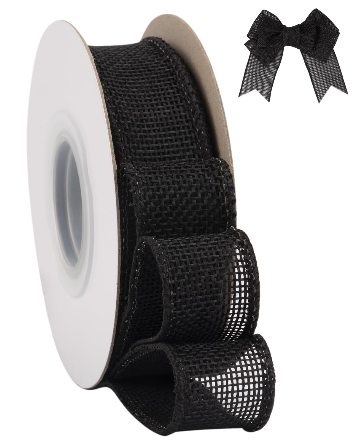 Tekdeere Burlap Ribbon 25mm x 9 Meters, Black Wired Ribbon for Crafts, Gift Wrapping, Wreaths, Bows, Tree Decoration and Outdoor Decoration