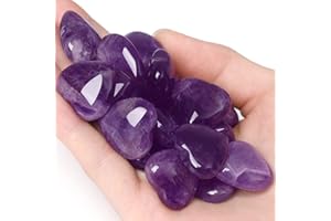 QINJIEJIE 10 PCS 0.8 * 0.8 Inches Thicken Heart Crystals Amethyst Natural Healing Crystal Polished Hearts Carved Stones Rose Quartz Palm Gemstones Reiki Energy Balancing Worry Stone Meditation Love Gift
