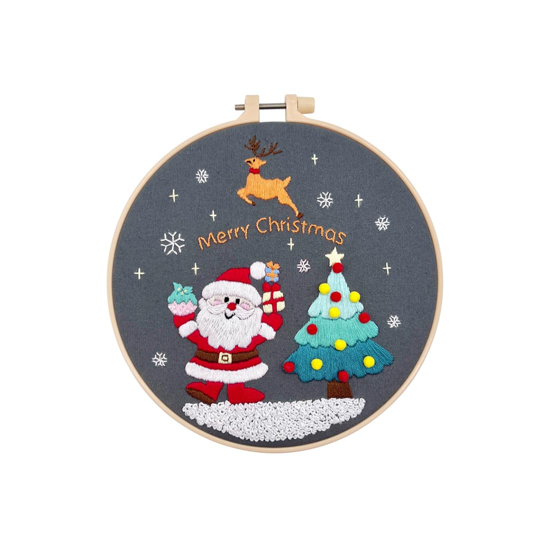 Christmas Embroidery Kit, Adult Beginner DIY Needle kit, Christmas Cross Stitch Kits for Beginners Adults,DIY Needlepoint Kit Set Includes Hoop Cloth Needles Threads