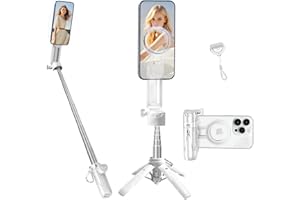 yAyusi Magnetic Compact Mini Phone Selfie Stick, Mag-Safe 4 in 1 Small Portable Pocket Tripod for iPhone/Android, with Removable Phone Clip ＆ Remote for Photograph/Live Streaming/Video Recording