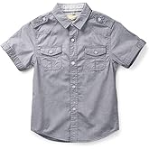 Boys Mens Short Sleeve Button Down Shirt Casual Cotton Collared Dress Top Two Pocket 12Months-XXL