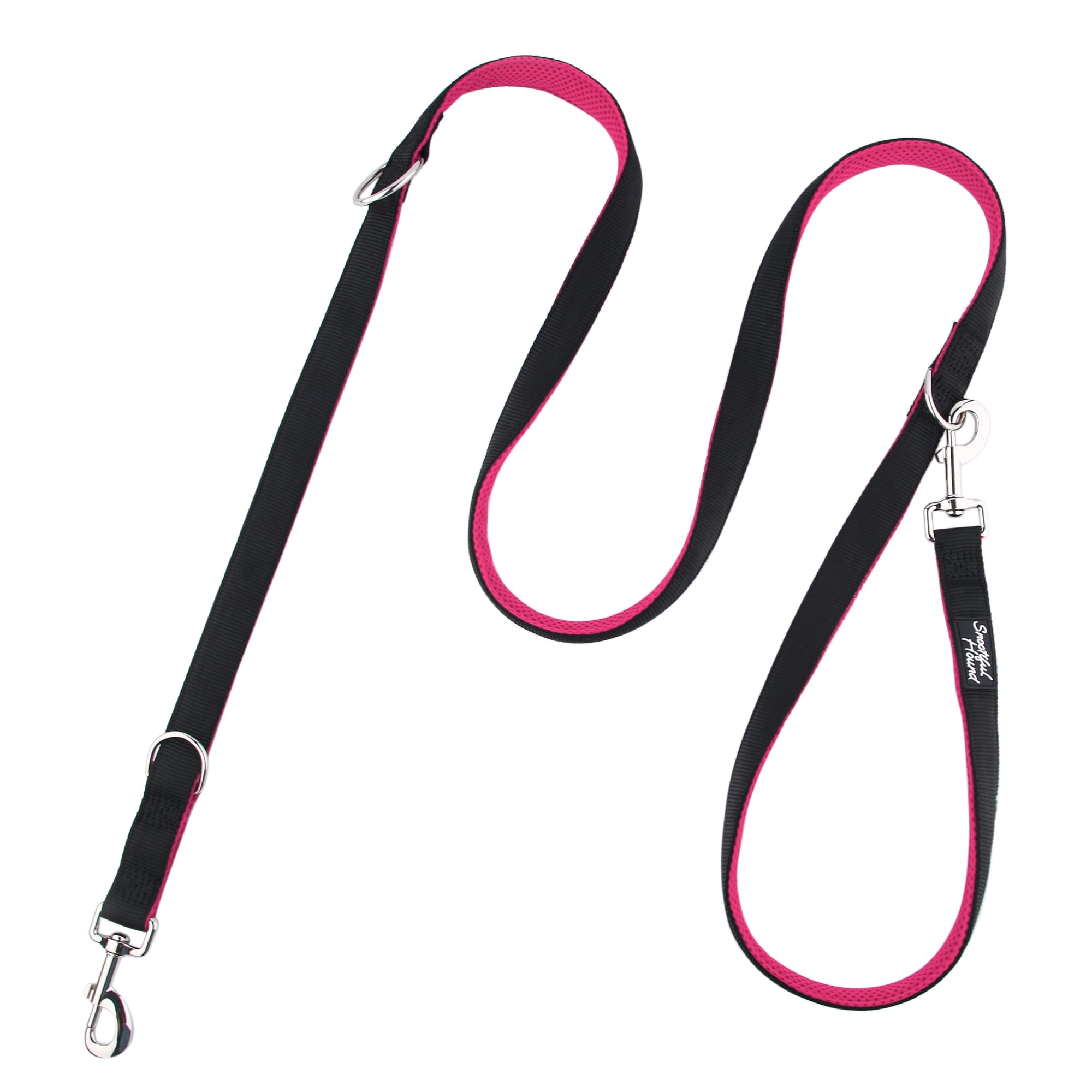 Snootiful Hound Double Ended Dog Lead - Ideal Training Lead - Comfort Mesh Padding - Double Clip Leash - 220cm x 2.5cm (Pink)