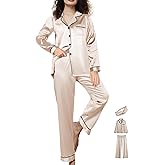 WJing Yi Jia Womens 3Pcs Satin Pajamas Set Silk Pajama Sets XS-3XL Long Silky Pj Sets Nightwear Pjs Set Sleepwear Loungewear