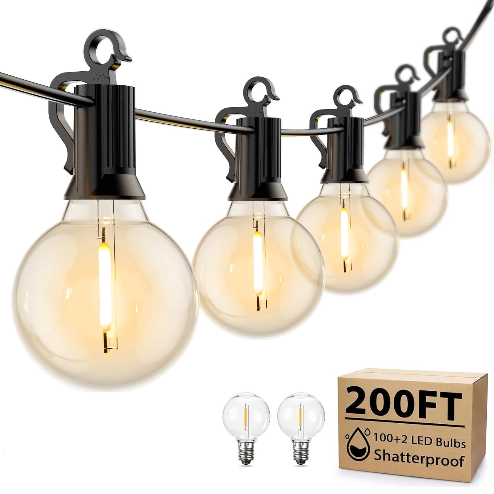 Photo 1 of Brightown Outdoor String Lights, 200 FT(100FT*2) Globe Patio Lights with 100 G40 Shatterproof Bulbs, Waterproof Connectable Commercial Hanging Light for Backyard Bistro Porch Cafe