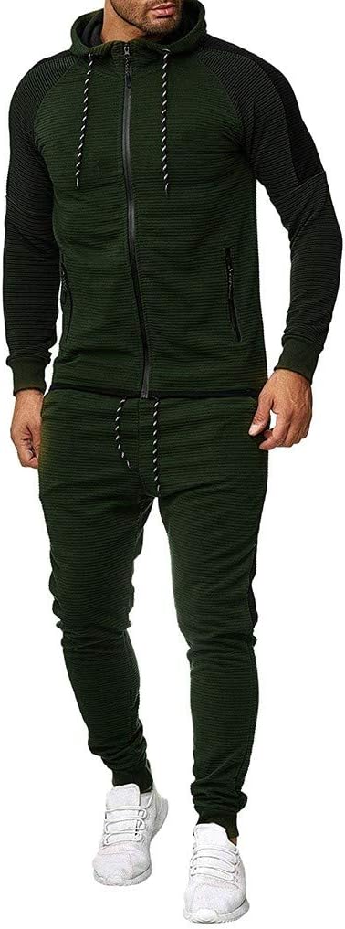Sumen Men Zipper Patchwork Hoodie Pants Sets Tracksuit Jogging Sweatsuit Activewear