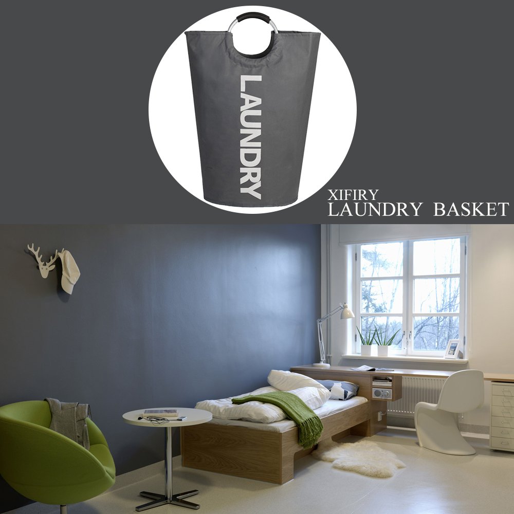 XIFIRY Large Collapsible College Laundry Bag, College Laundry Tote Heavy-duty Laundry Hamper with Alloy Handle (Deep Grey)