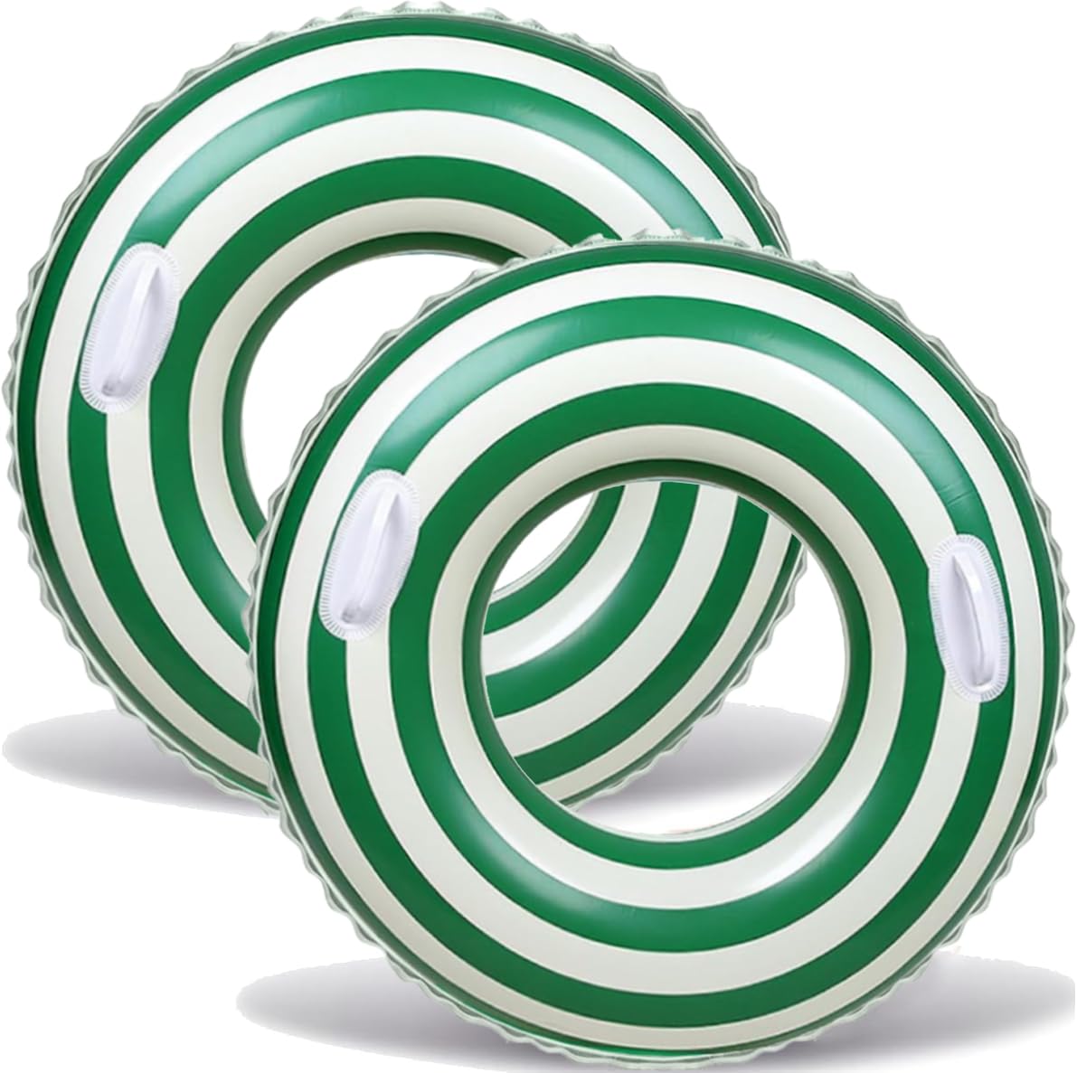 Photo 1 of 2 PCS Large Striped Pool Floats for Adults 42 inch Swimming Rings Tube with Handles -Inflatable Pool Float Tube for Adults Pool Floats for The Beach, Party, Vacation (Green, XL)