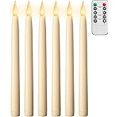 otnofok 10.5" Flameless Taper Candles, 6 Pack Battery Operated Plastic LED Candlesticks with Remote, 3D Flickering Flame for Wedding, Christmas Decor, Ivory (Rechargeable Batteries Not Compatible)