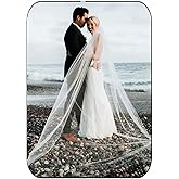 CASDRE Cathedral Length Veil 1 Tier Long Bridal Veil Bride Wedding Veils Cut Edge with Comb(118" L-59 W)