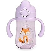 LITTLE RAWR Baby's First Sippy Cup with Weighted Silicone Straw, Leak Proof, Spill Proof, Easy Grip Straw Cup for for Babies 6m+ to Toddlers, BPA Free, Dishwasher Safe, 11oz/320ml (Purple Fox)