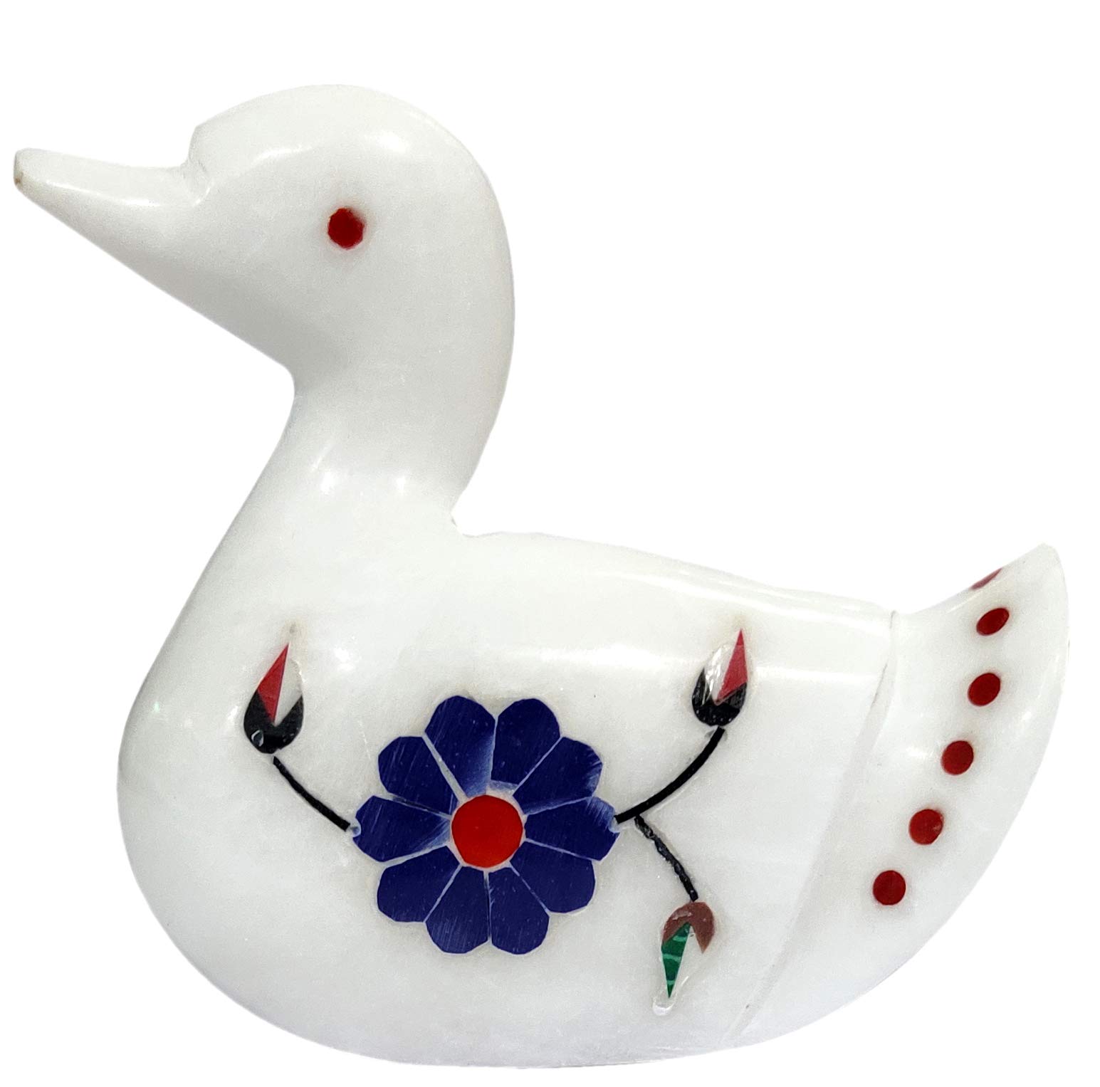 Purpledip Marble Statue 'Divine Duck': Gemstone Inlay Collectible Showpiece Gift (12105)