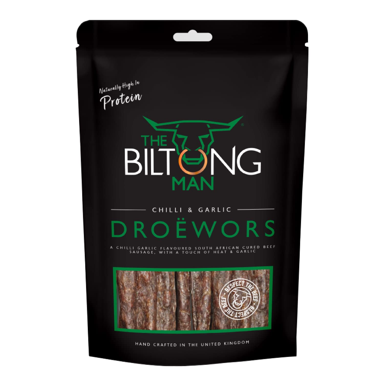 The Biltong Man Chilli Garlic Droëwors - High-Protein Beef Snack with a Chilli Bite, 250g