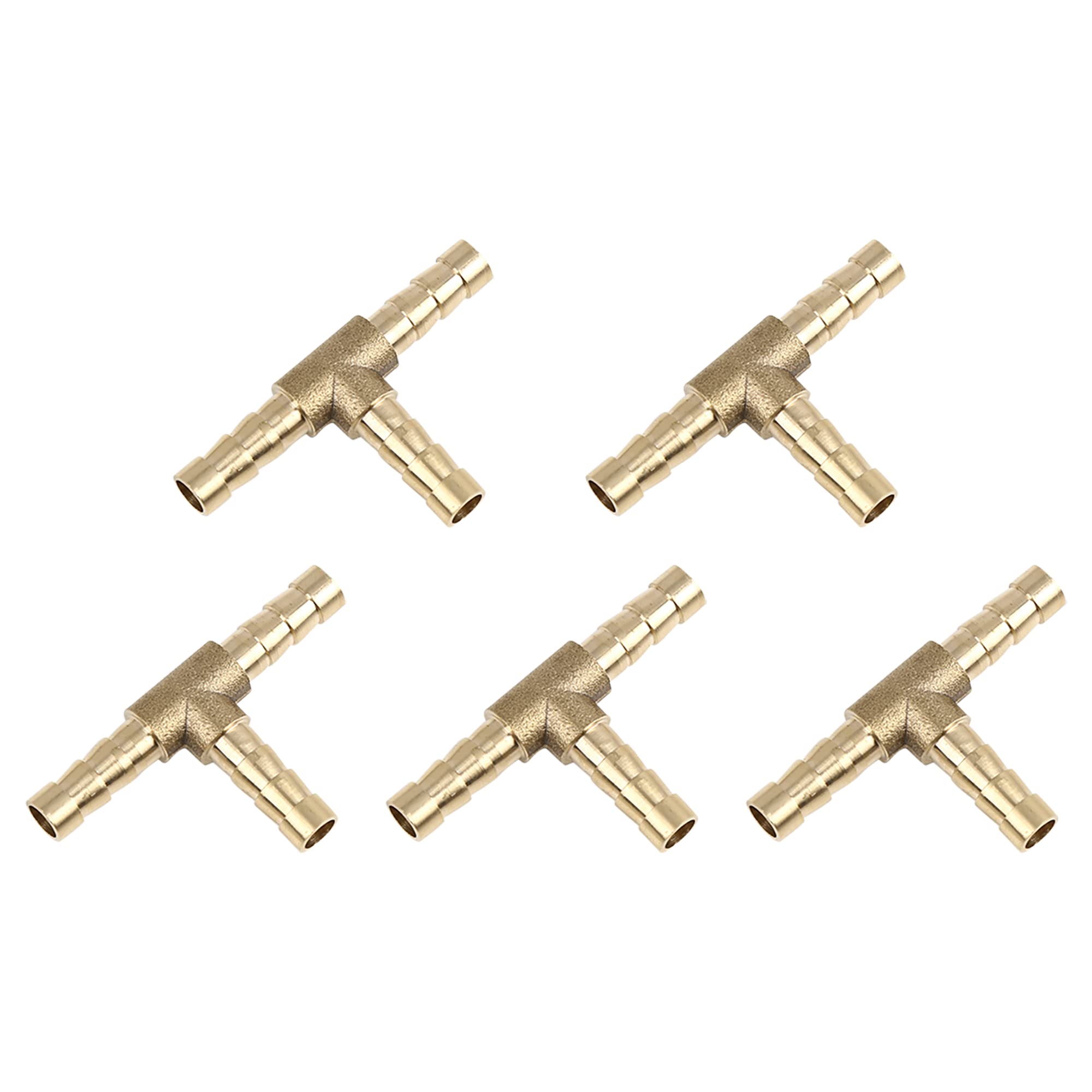 X AUTOHAUX 6mm Hose Barb Brass Joiner Tee 3 Way Adaptor for Air Water Oil 5pcs
